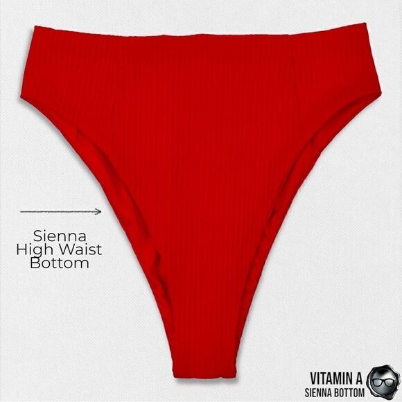 VITAMIN A SWIM SIENNA HIGH WAIST BIKINI BOTTOM IN MARISOL RED PLUS SIZE 2XL NEW - Picture 1 of 13